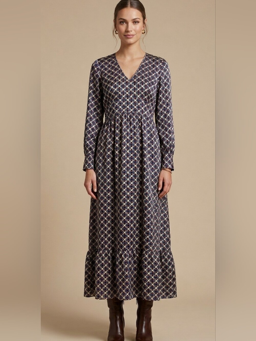 SCOTCH & SODA PRINTED LONG SLEEVE MAXI DRESS SIZE MEDIUM